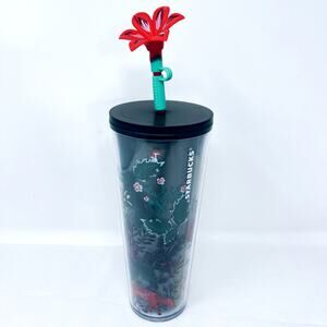 Starbucks 2022 Winter Holiday Poinsettia Venti Tumbler 24oz Flower Topper Cup